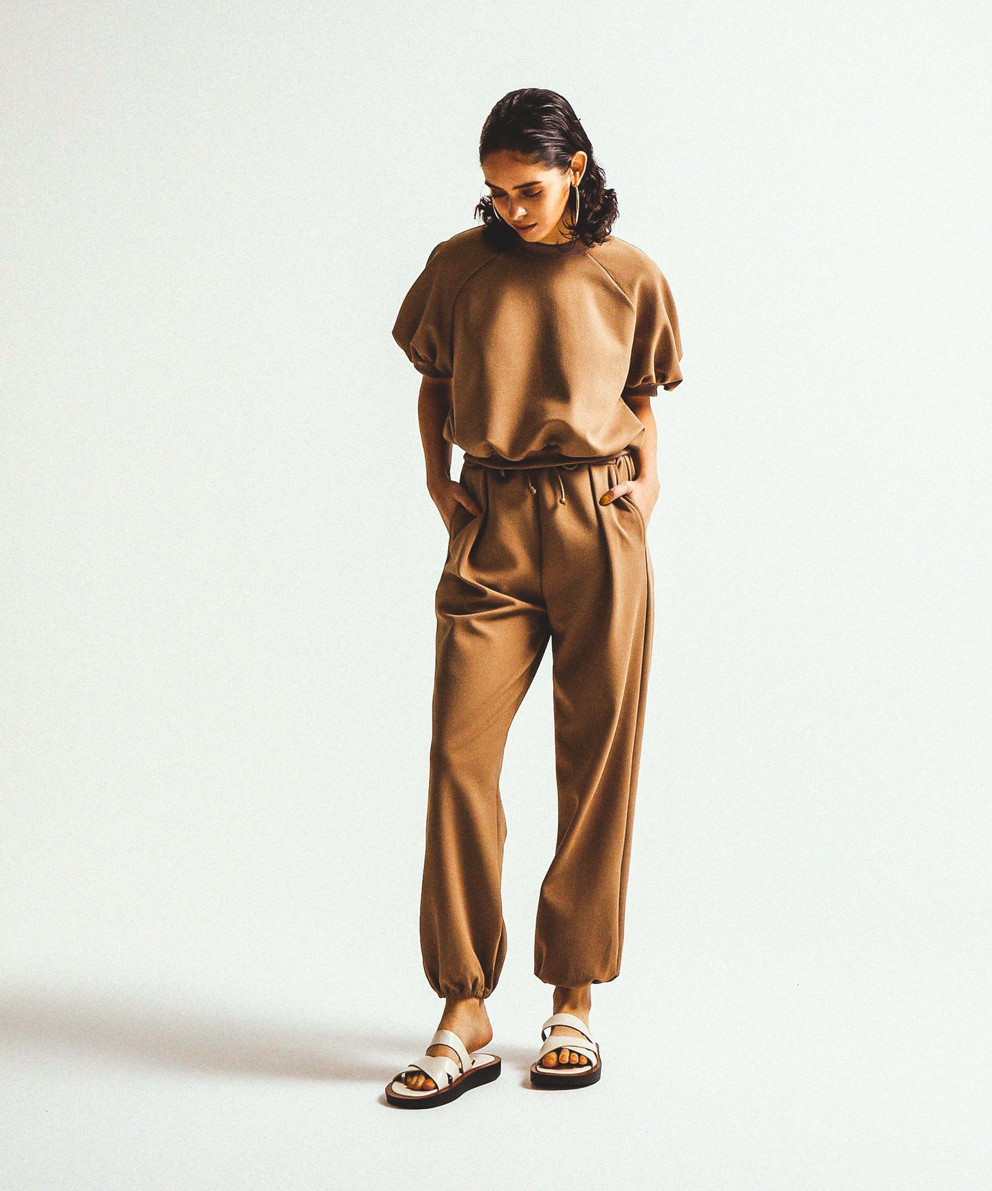TWILL JEARSEY BALOON CROPPED TOPS