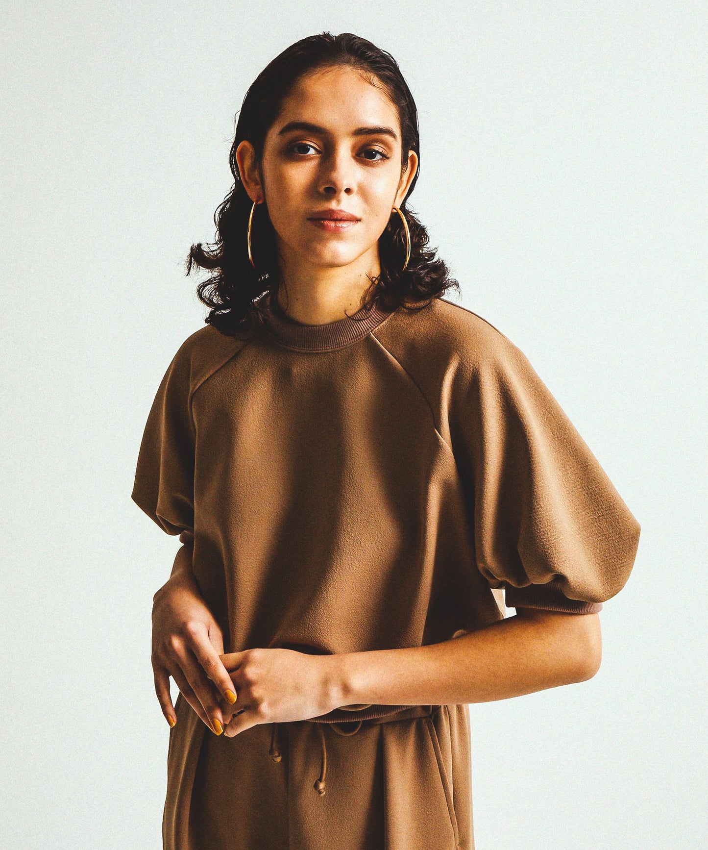 TWILL JEARSEY BALOON CROPPED TOPS