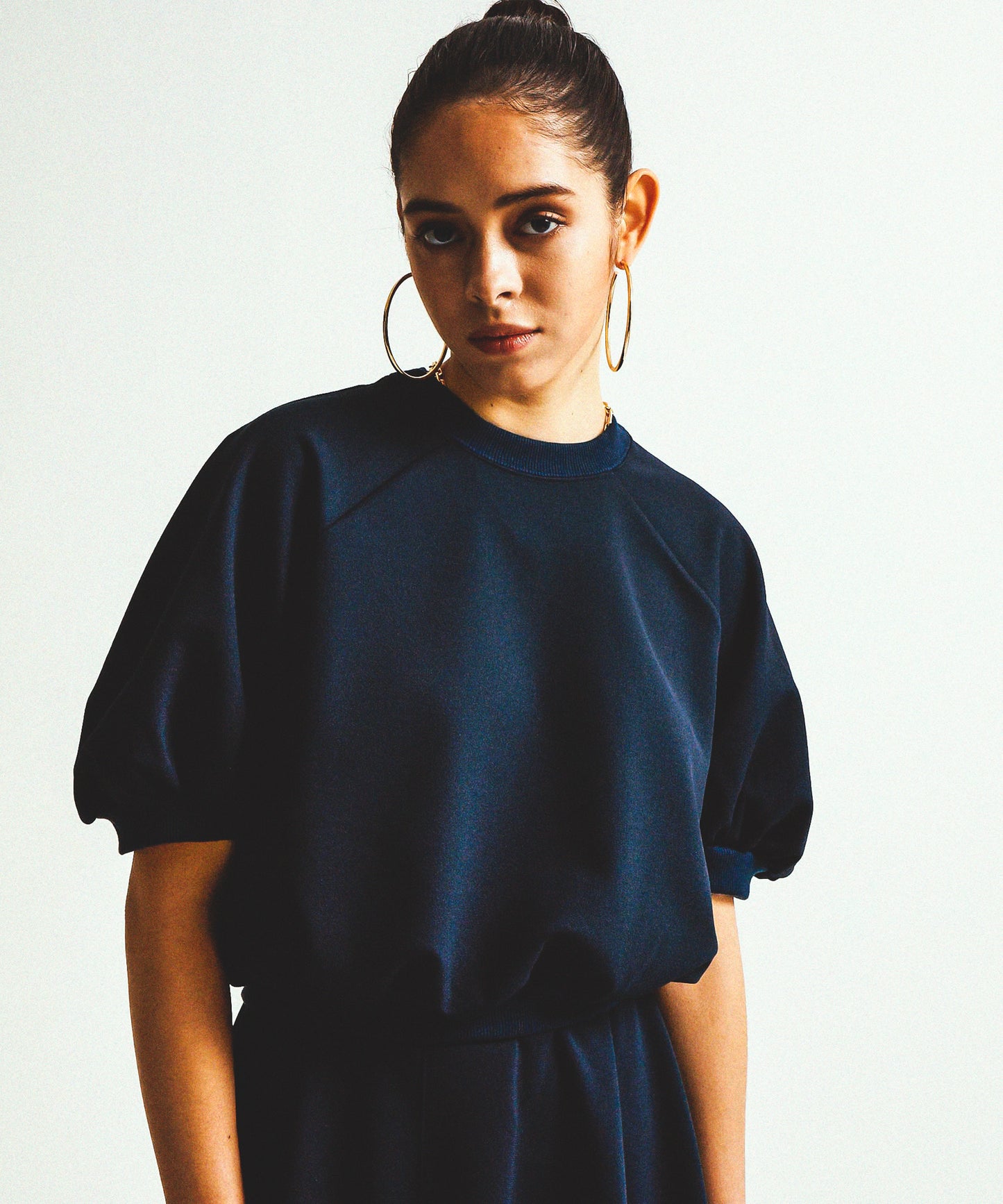 TWILL JEARSEY BALOON CROPPED TOPS