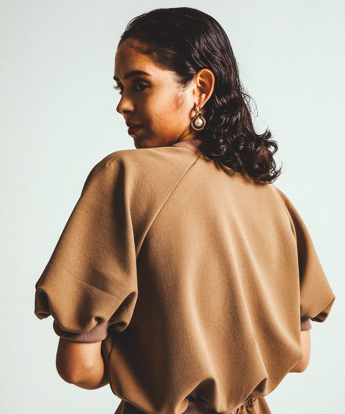 TWILL JEARSEY BALOON CROPPED TOPS