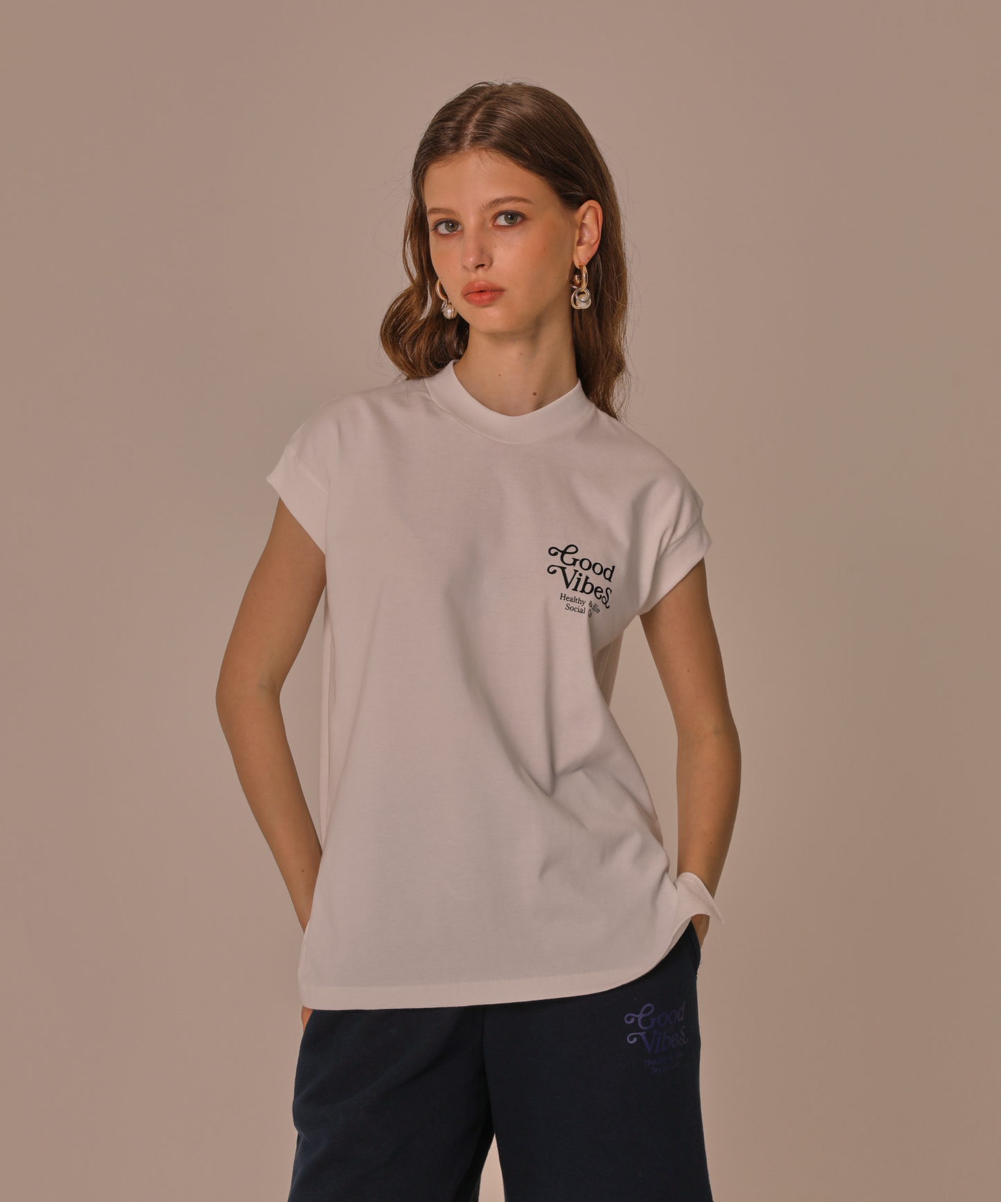 NEW WIDE RIB NOSLEEVE T(Good Vibes)