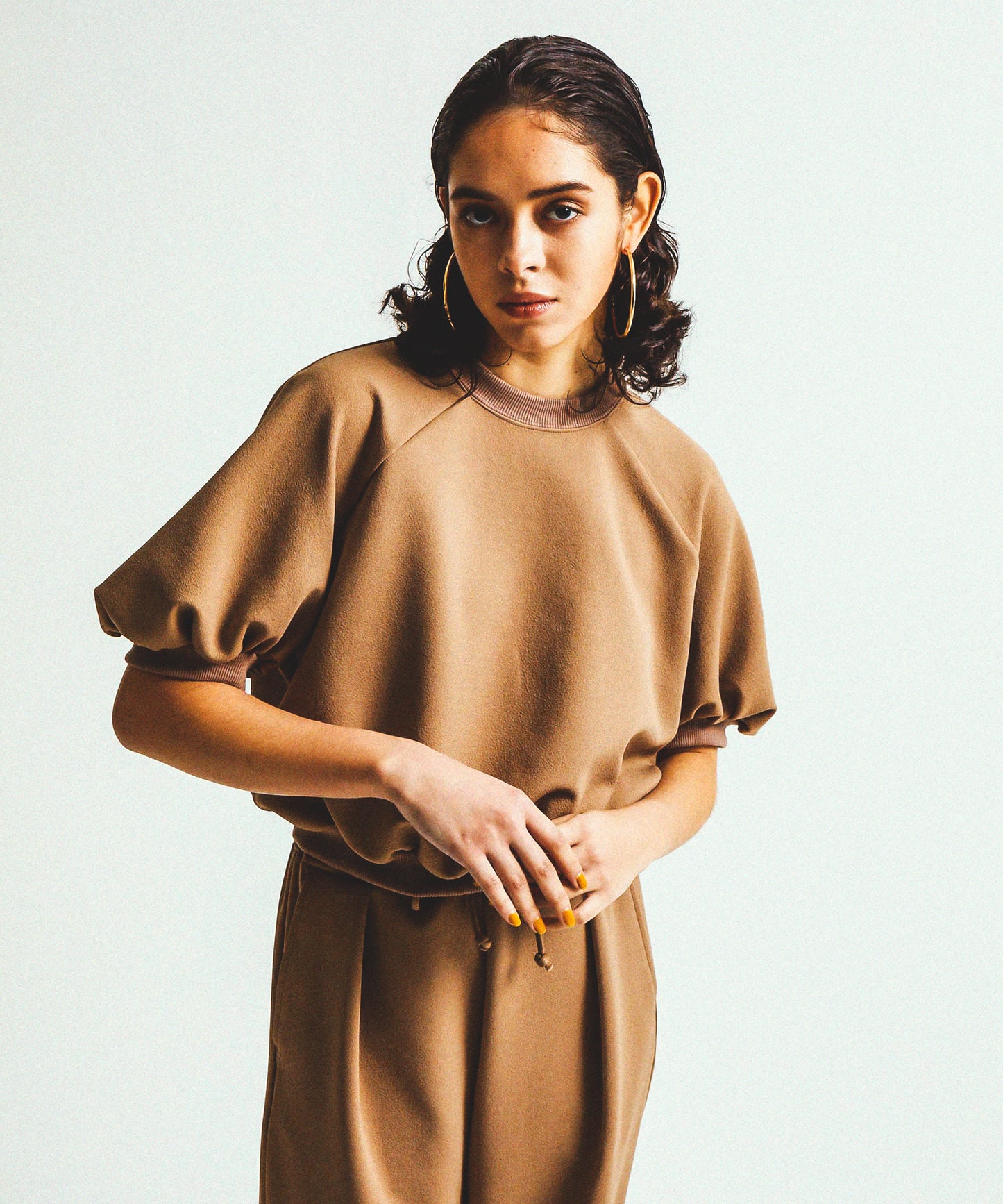 TWILL JEARSEY BALOON CROPPED TOPS