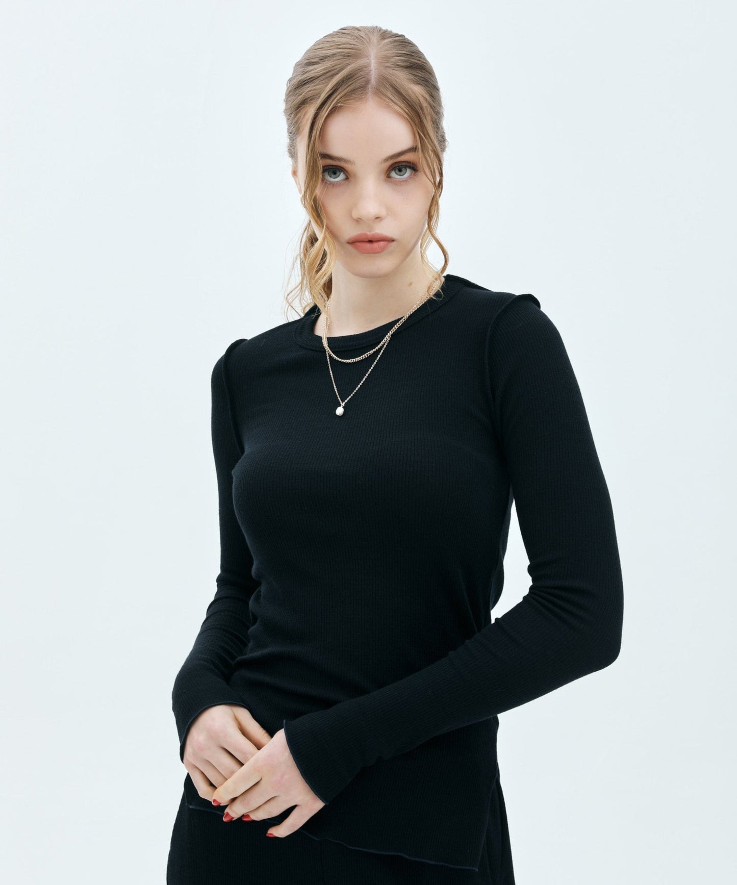 CREW NECK WOOL RIB KNIT TOPS