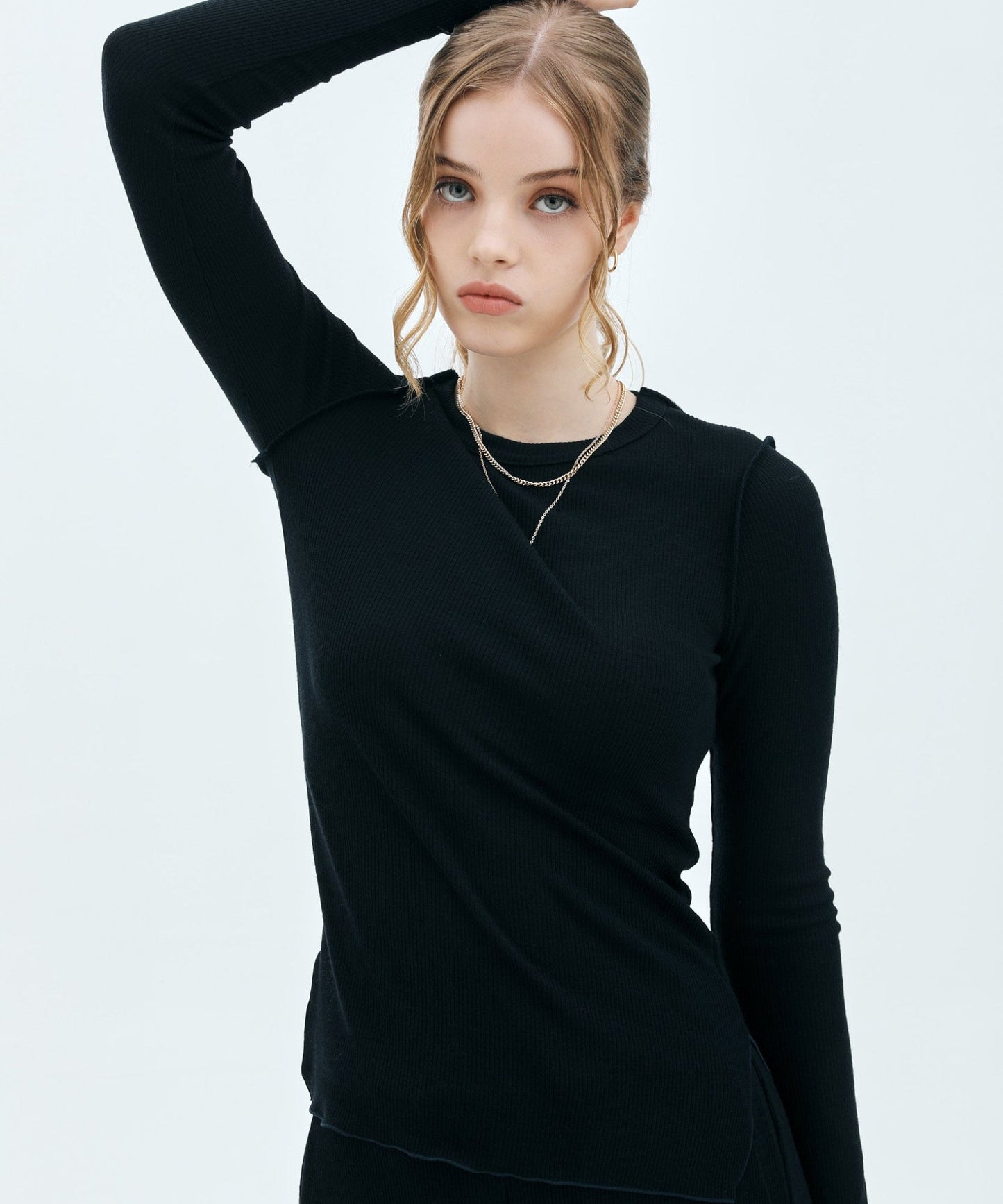 CREW NECK WOOL RIB KNIT TOPS
