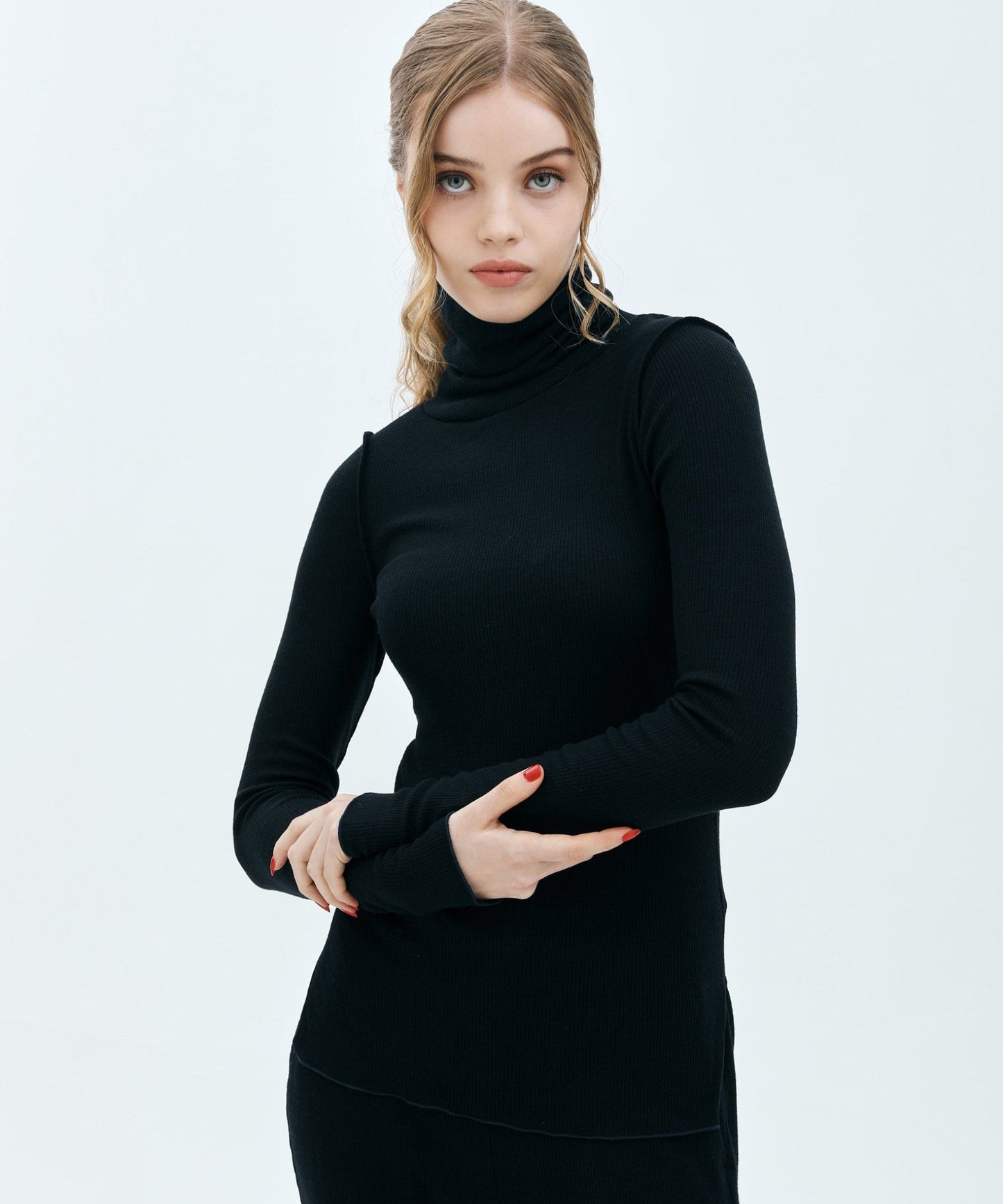 TURTLE NECK WOOL RIB KNIT TOPS