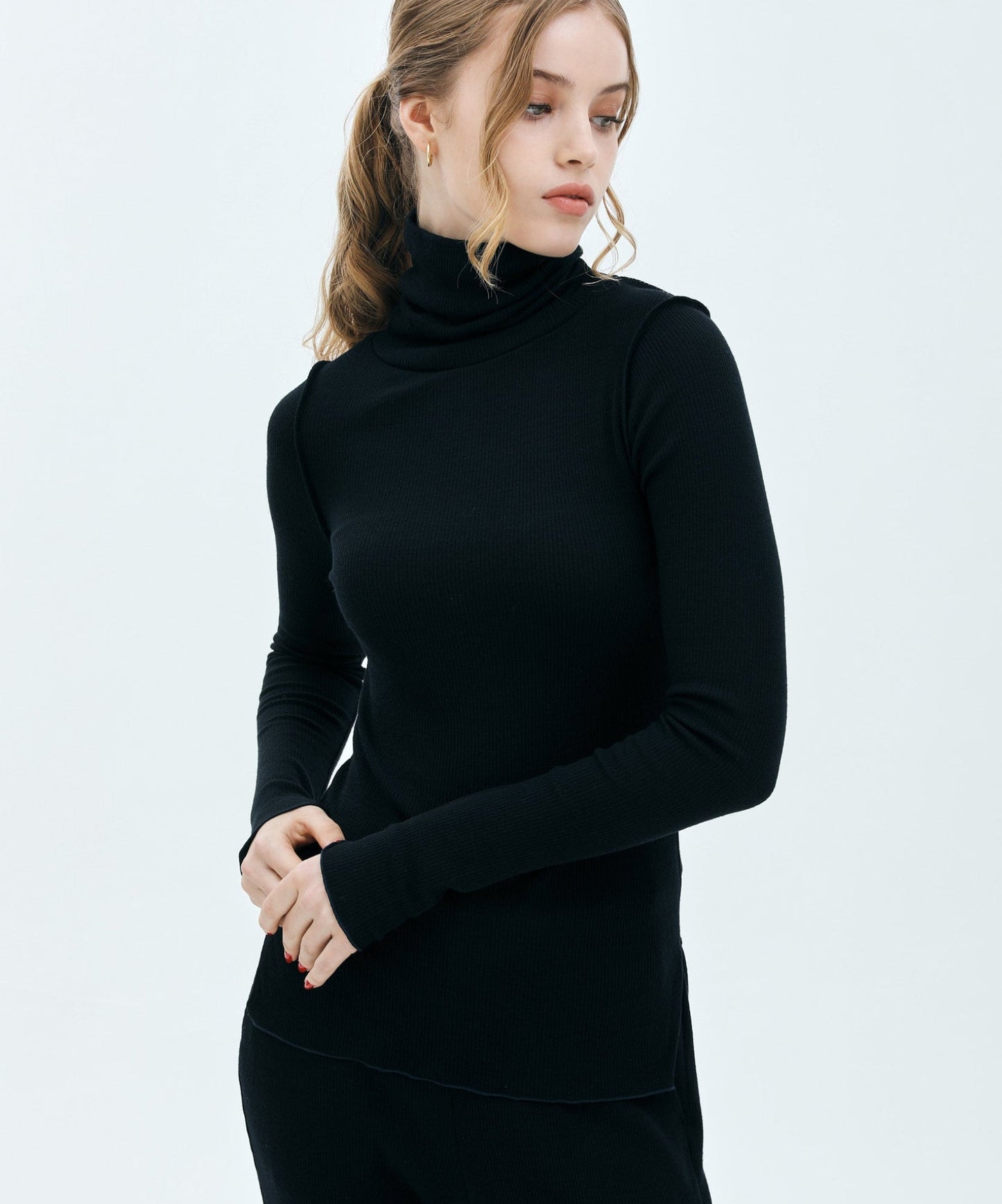 TURTLE NECK WOOL RIB KNIT TOPS