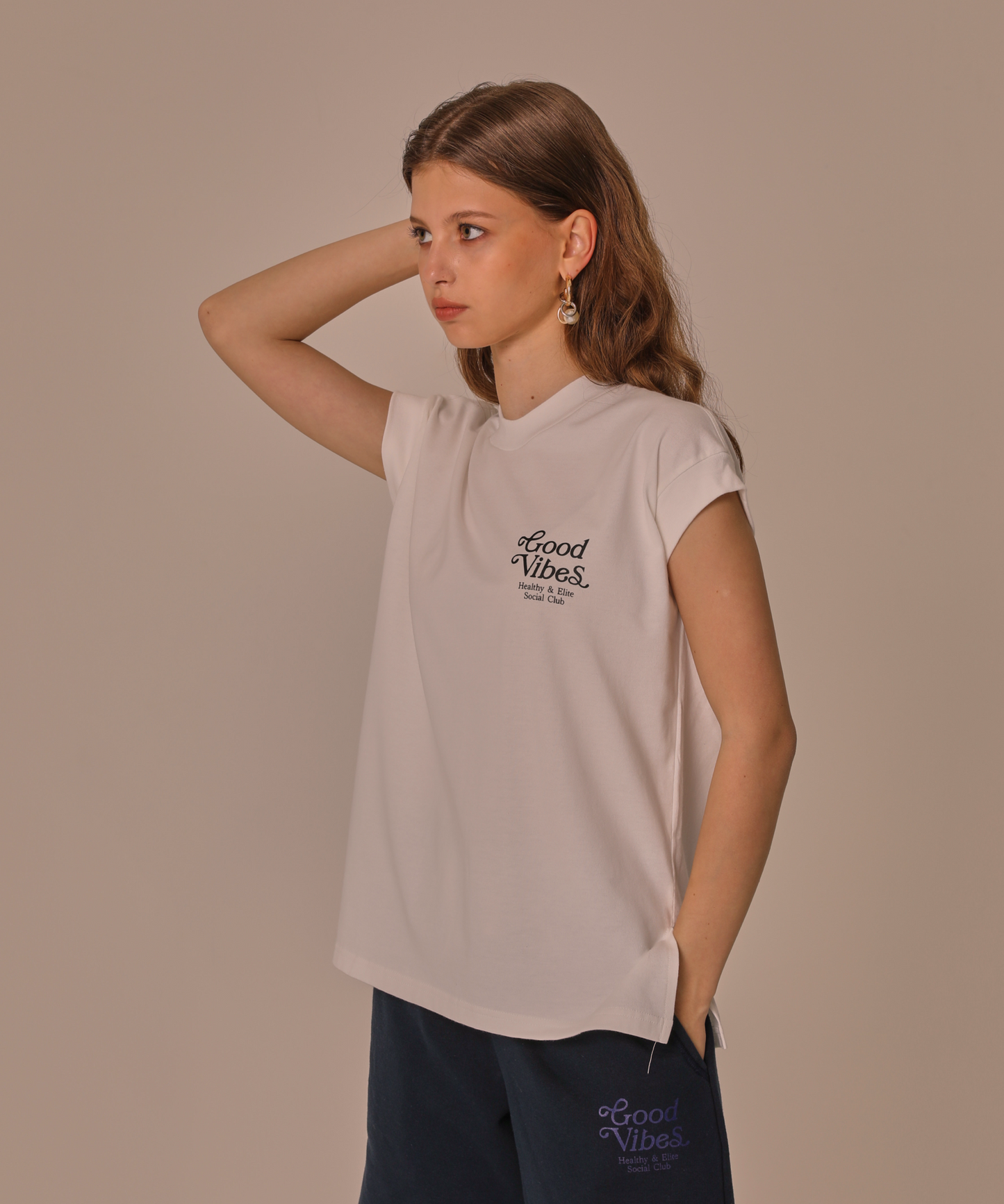 NEW WIDE RIB NOSLEEVE T(Good Vibes)