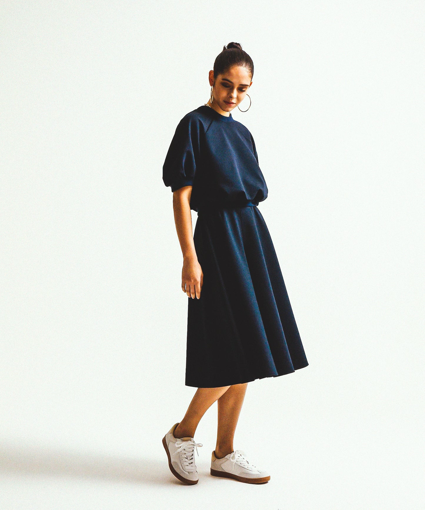 TWILL JEARSEY TACK FLARE SKIRT