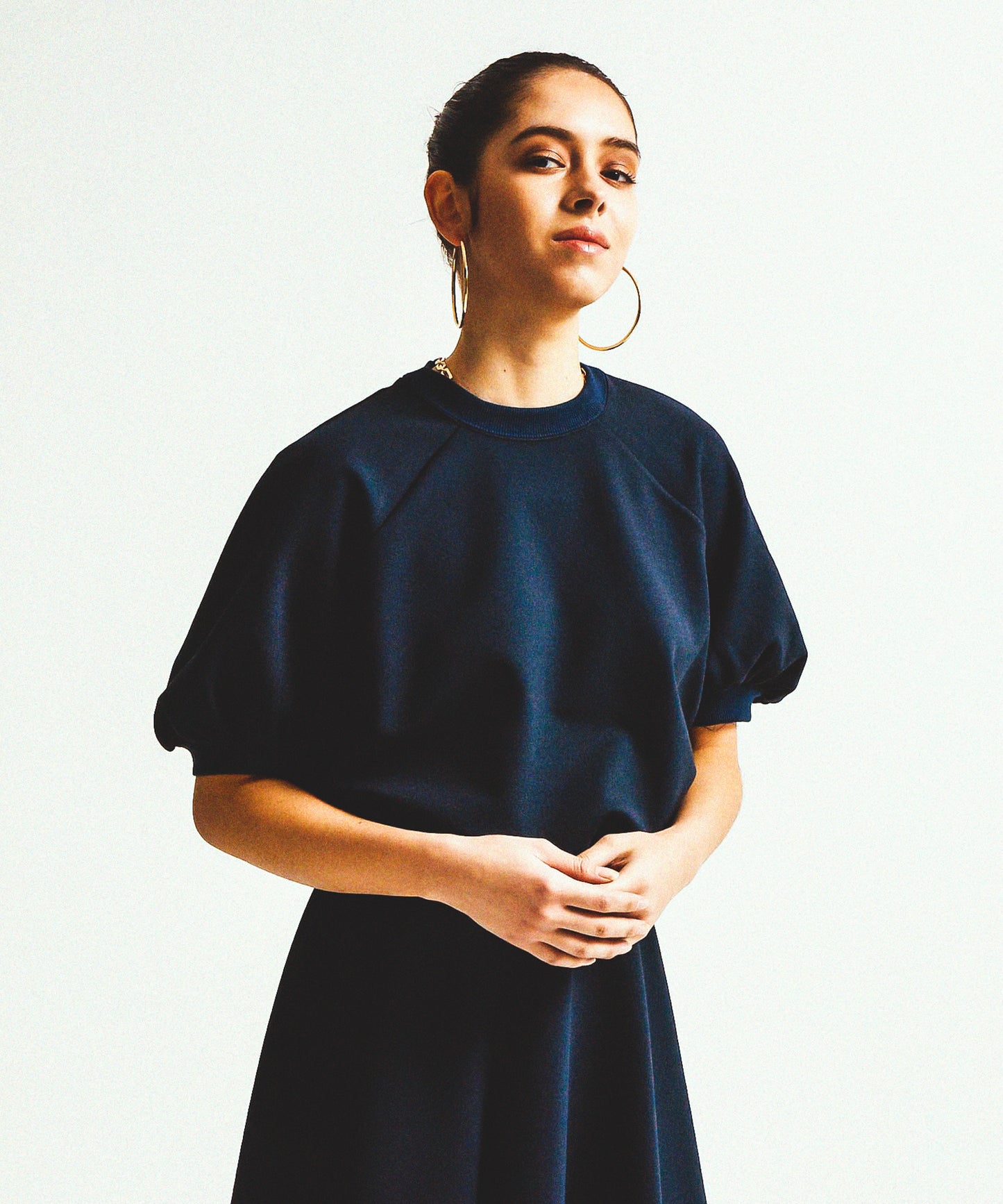 TWILL JEARSEY BALOON CROPPED TOPS