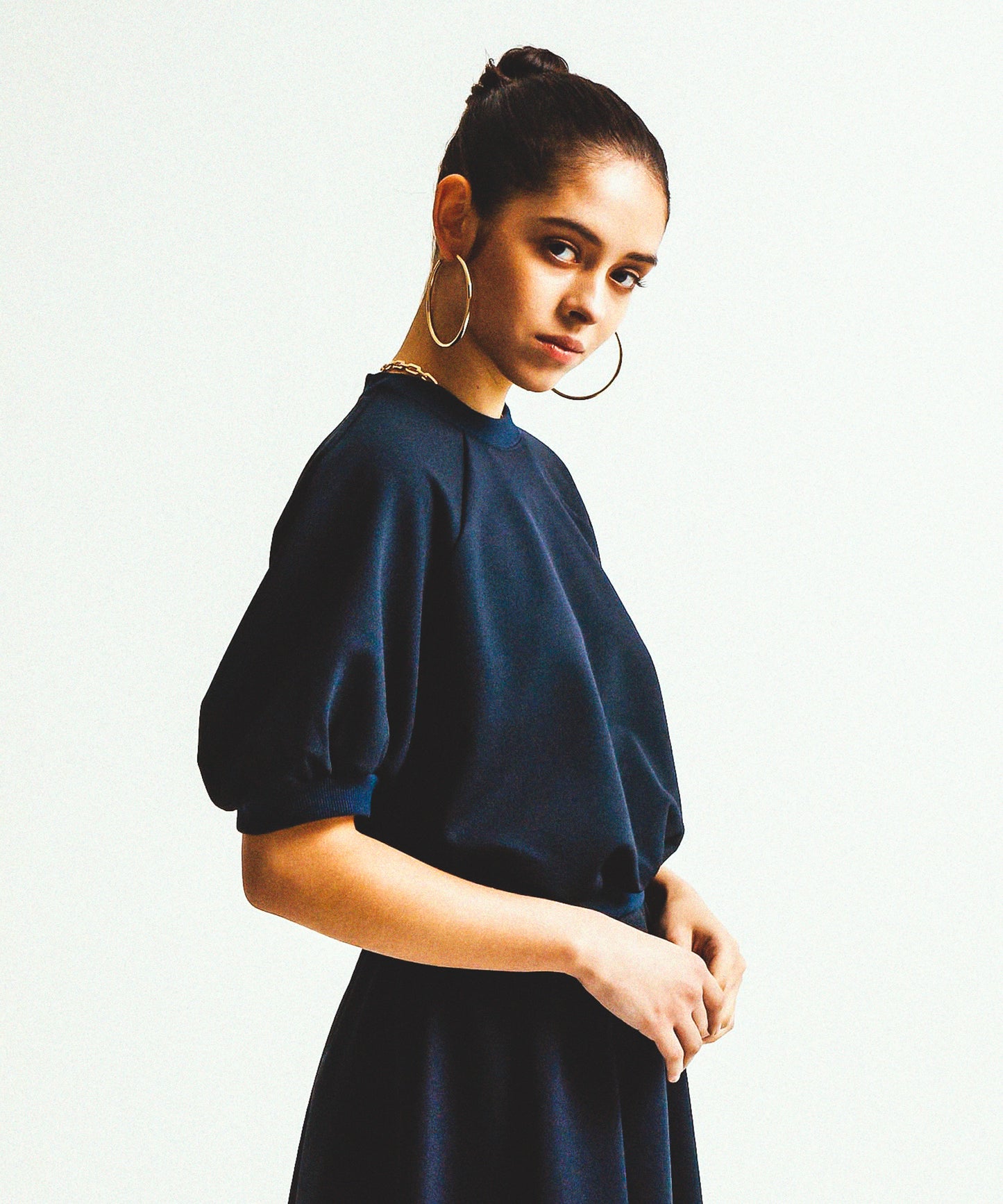 TWILL JEARSEY BALOON CROPPED TOPS