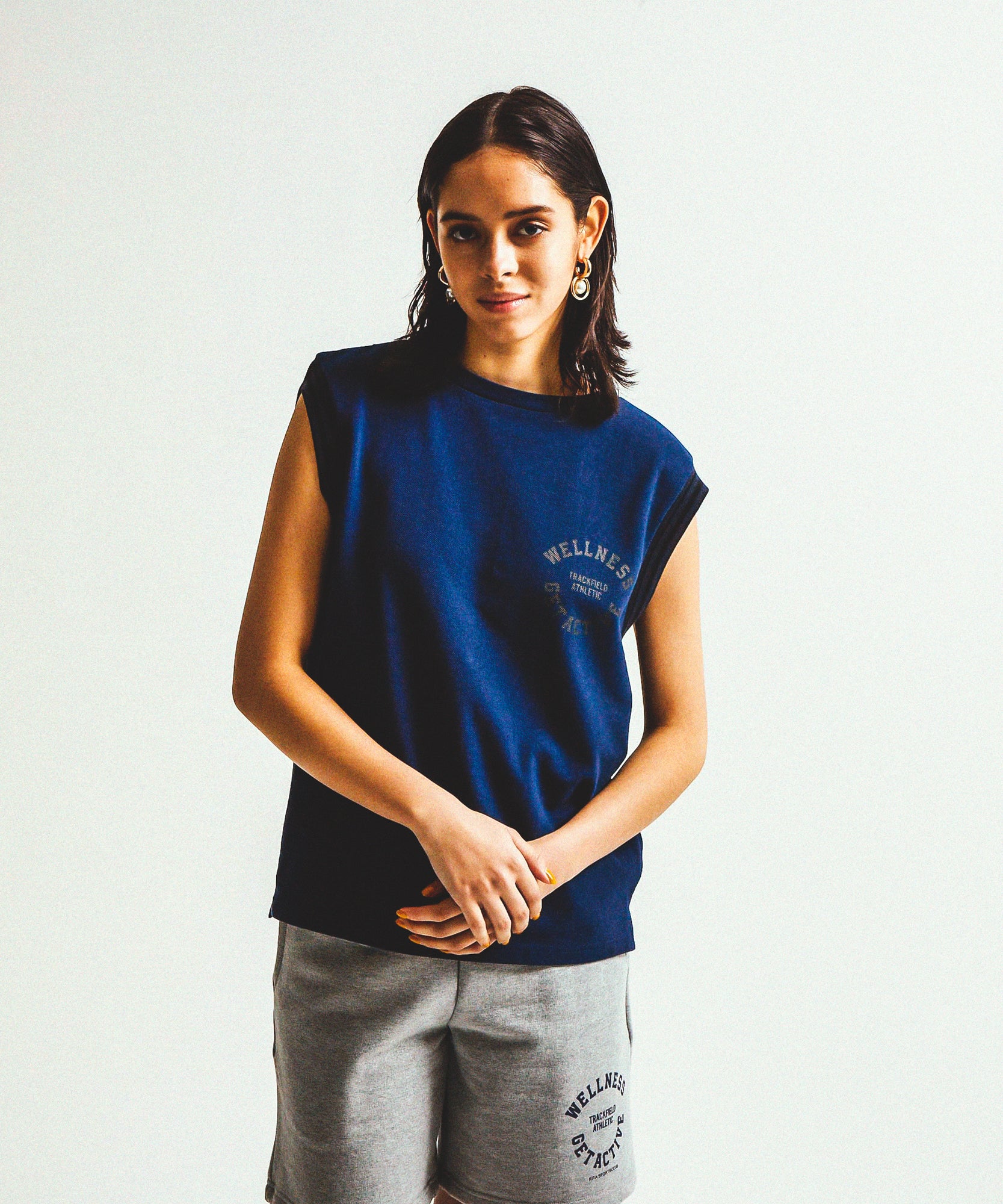 ★LINE NO-SLEEVE POLO CUT