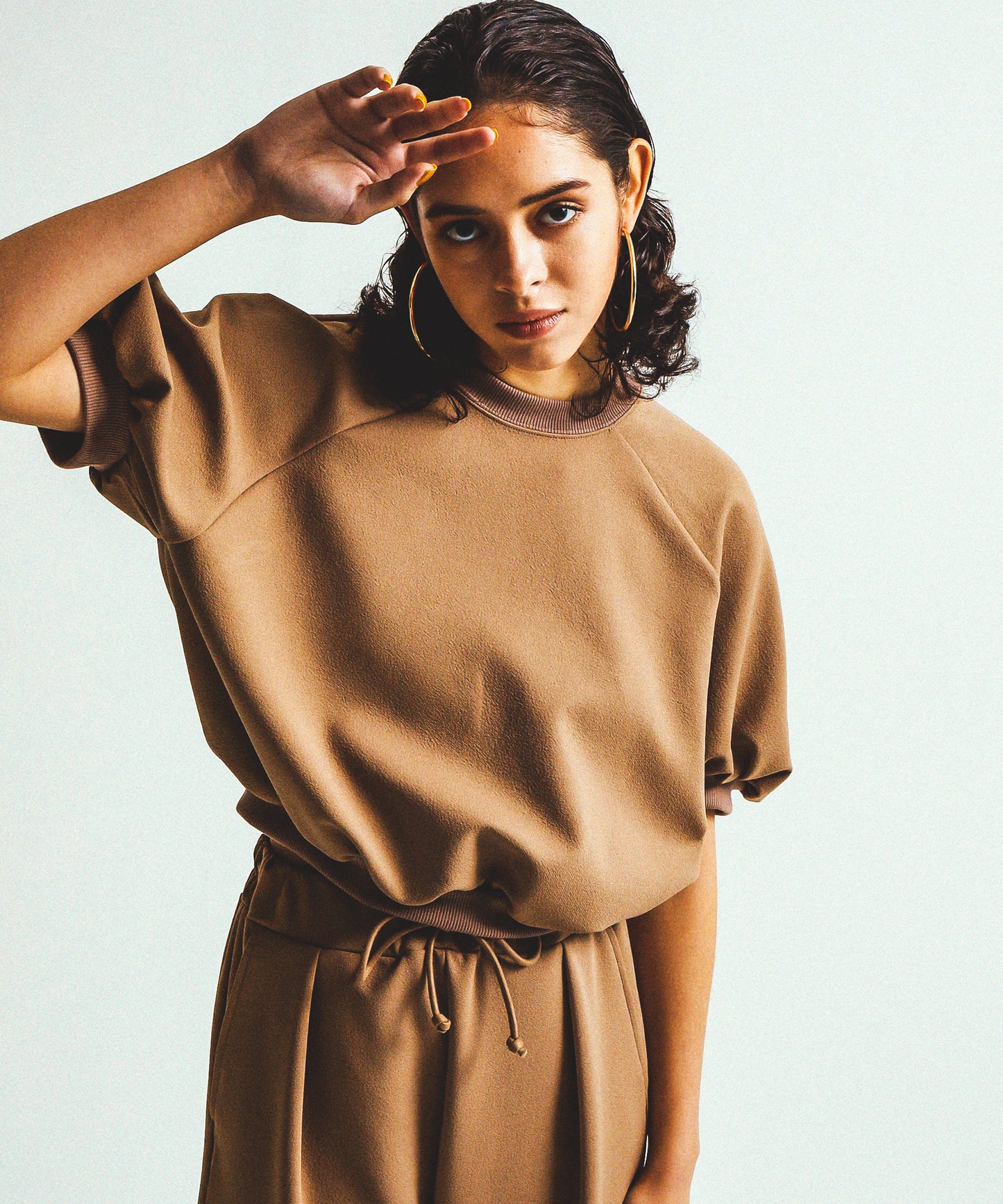 TWILL JEARSEY BALOON CROPPED TOPS