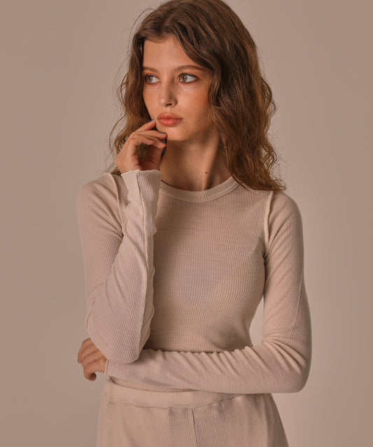 CREW NECK WOOL RIB KNIT TOPS