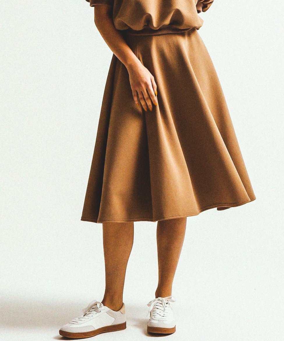 TWILL JEARSEY  TACK FLARE SKIRT